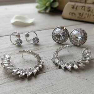 Glamorous Crystal Earring Trio - Studs & Statement Climbers Excellent Condition